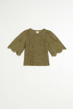 Chemise Coupe Carrée À Broderie Schiffli - Kaki