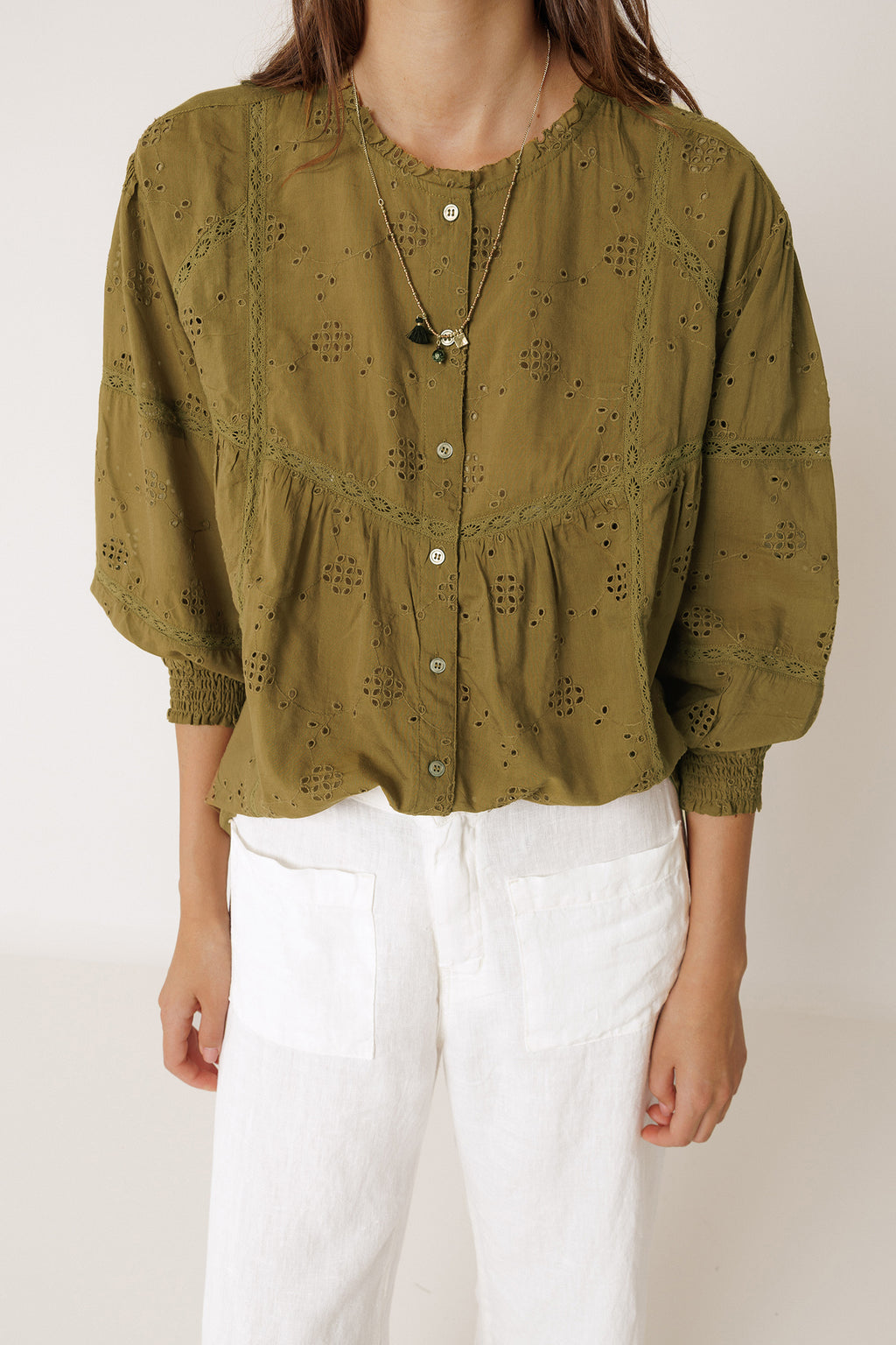 Chemise À Broderie Schiffli - Kaki