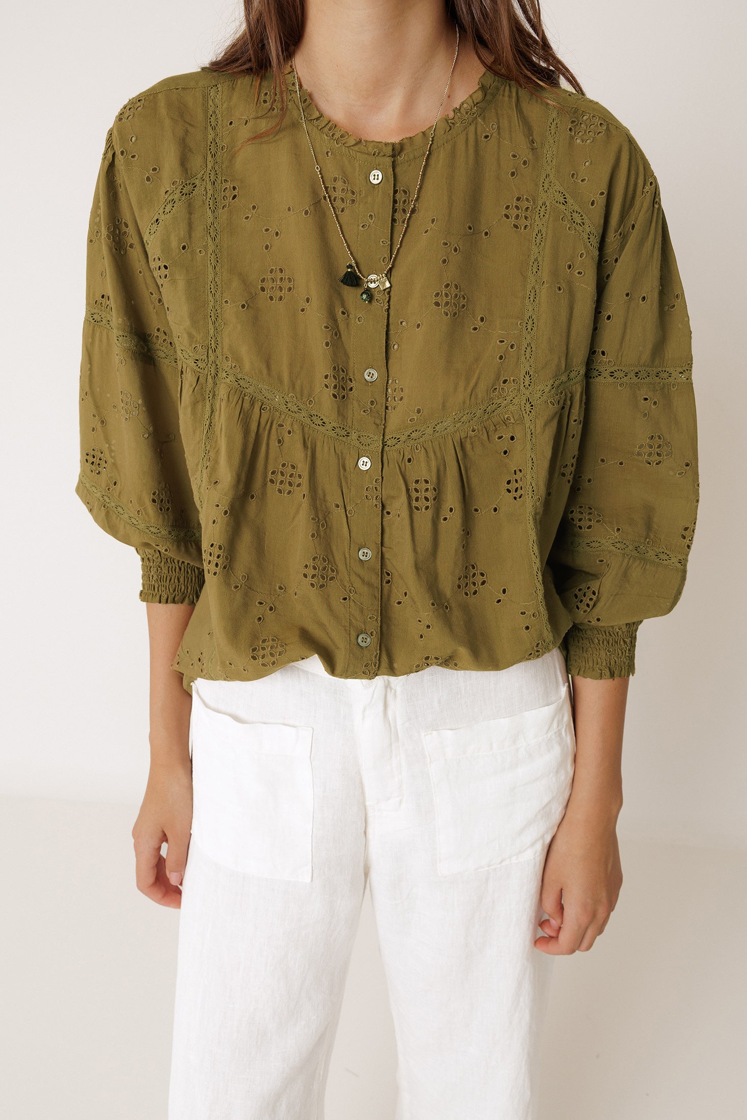 Chemise À Broderie Schiffli - Kaki