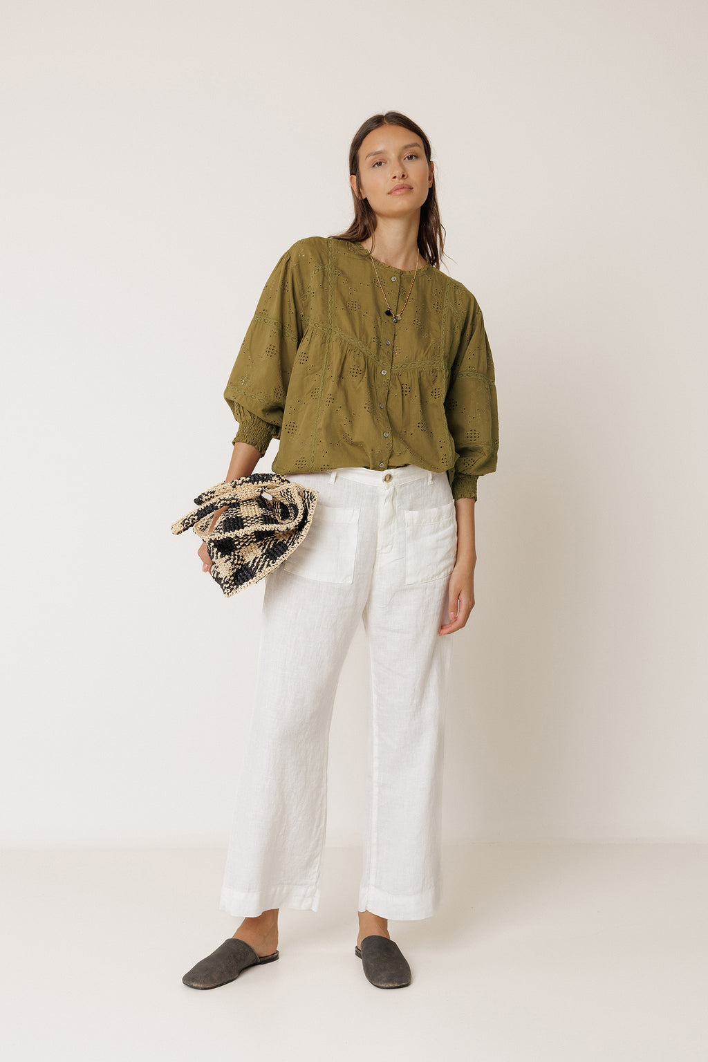Chemise À Broderie Schiffli - Kaki
