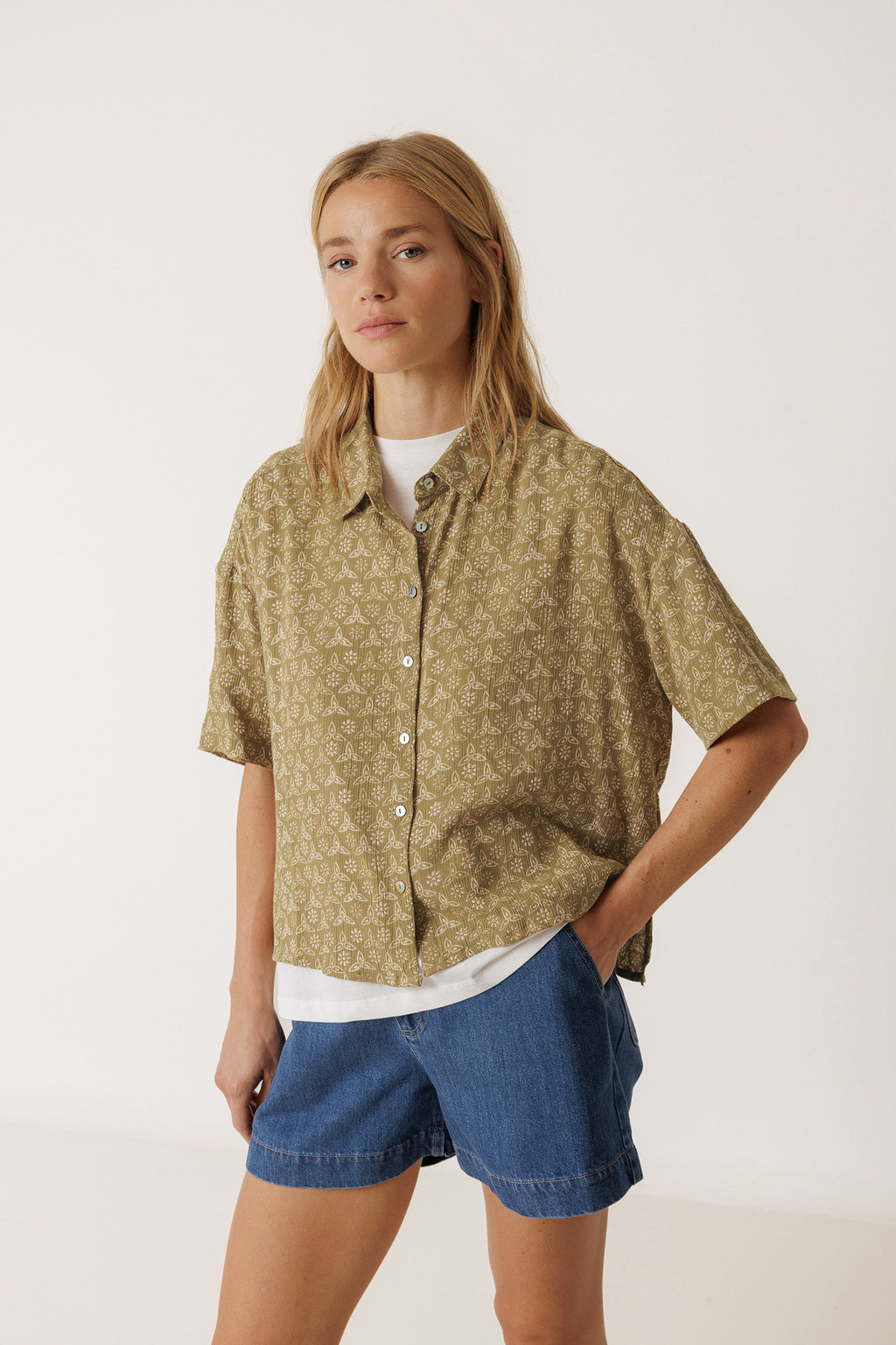 Chemise Oversize À Imprimé Au Bloc - Kaki