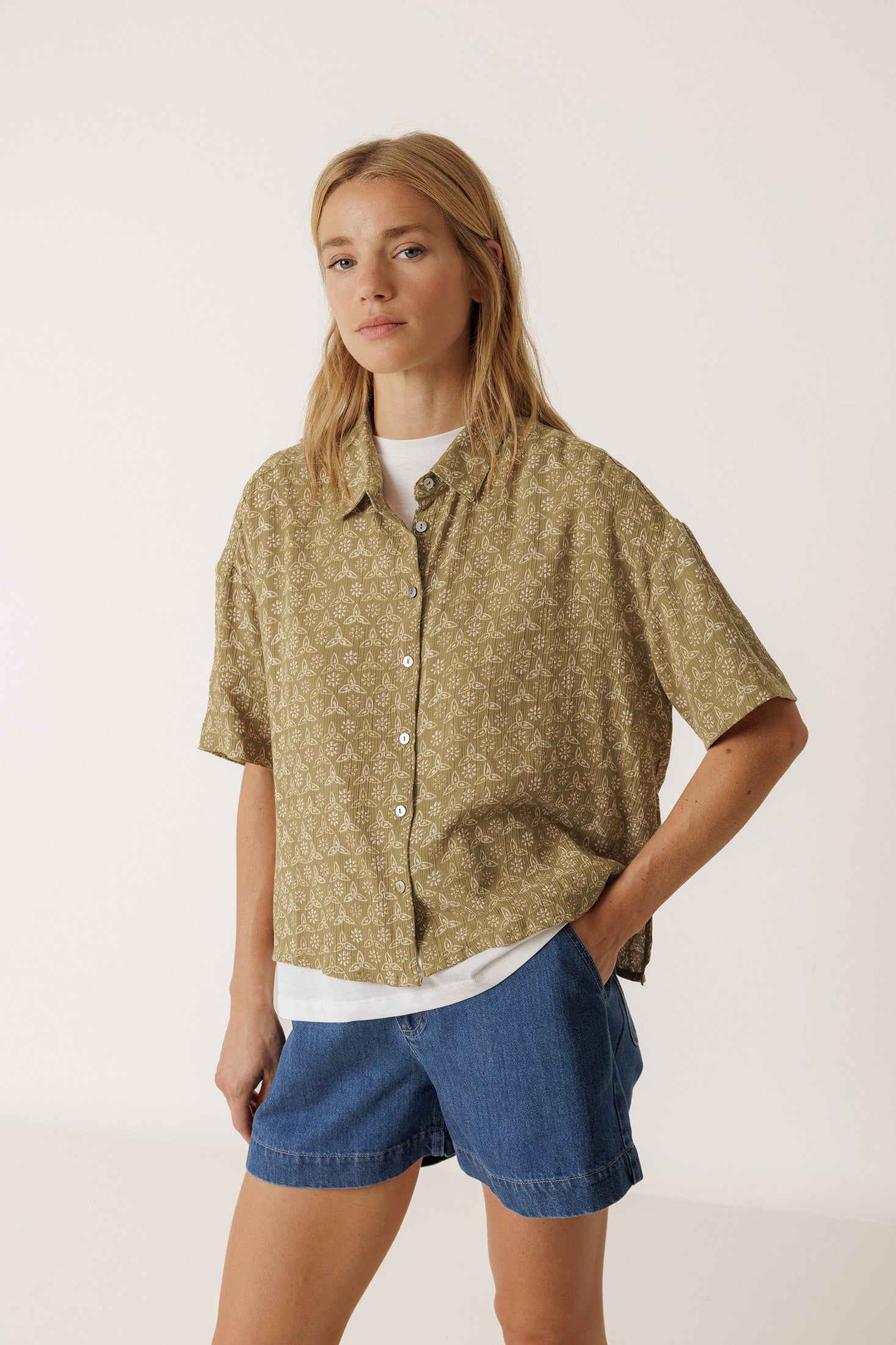 Chemise Oversize À Imprimé Au Bloc - Kaki
