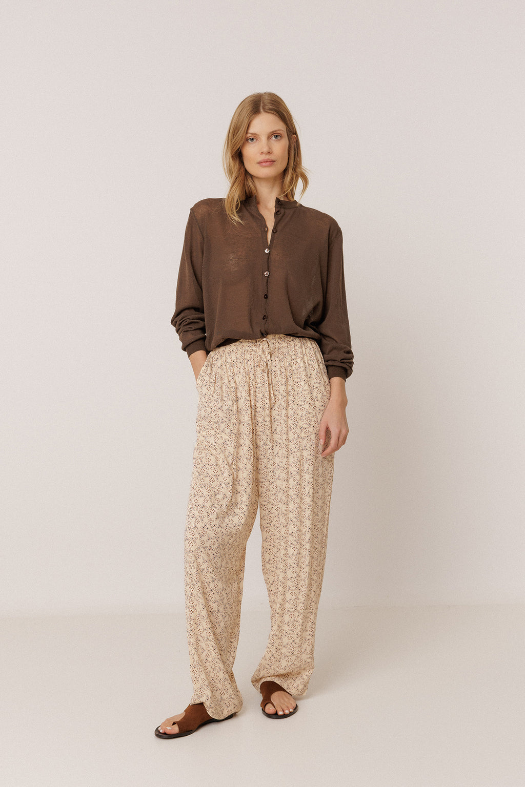 Pantalon Fluide À Imprimé Au Bloc - Écru