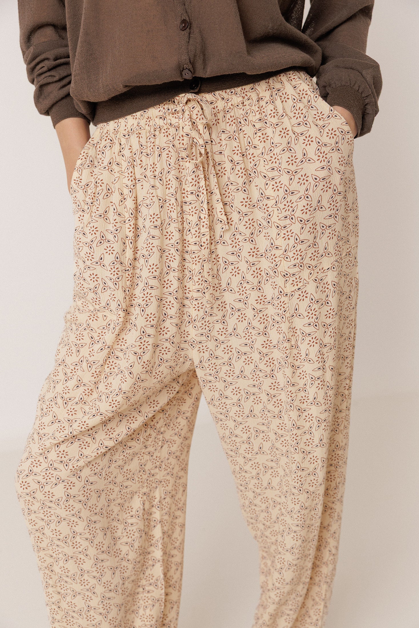 Pantalon Fluide À Imprimé Au Bloc - Écru