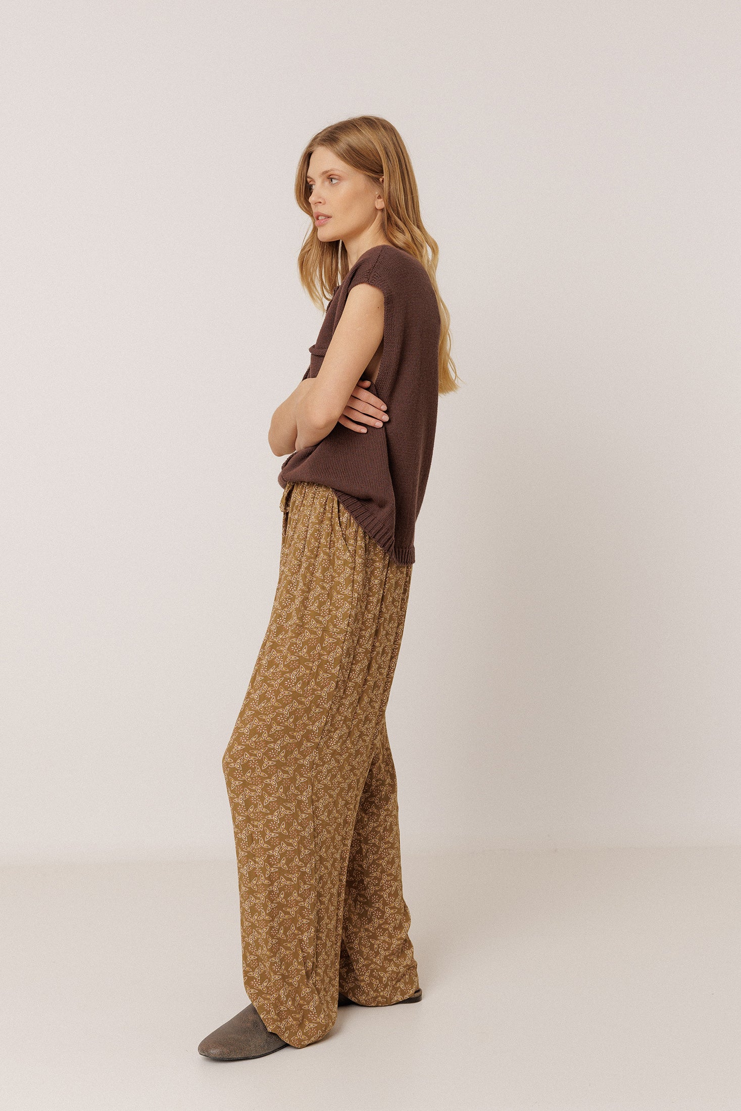 Pantalon Fluide À Imprimé Au Bloc - Kaki