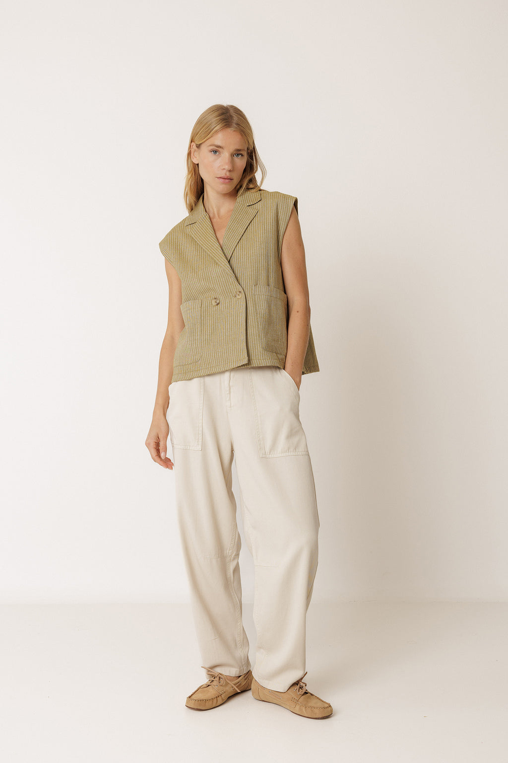 Gilet À Fines Rayures - Kaki
