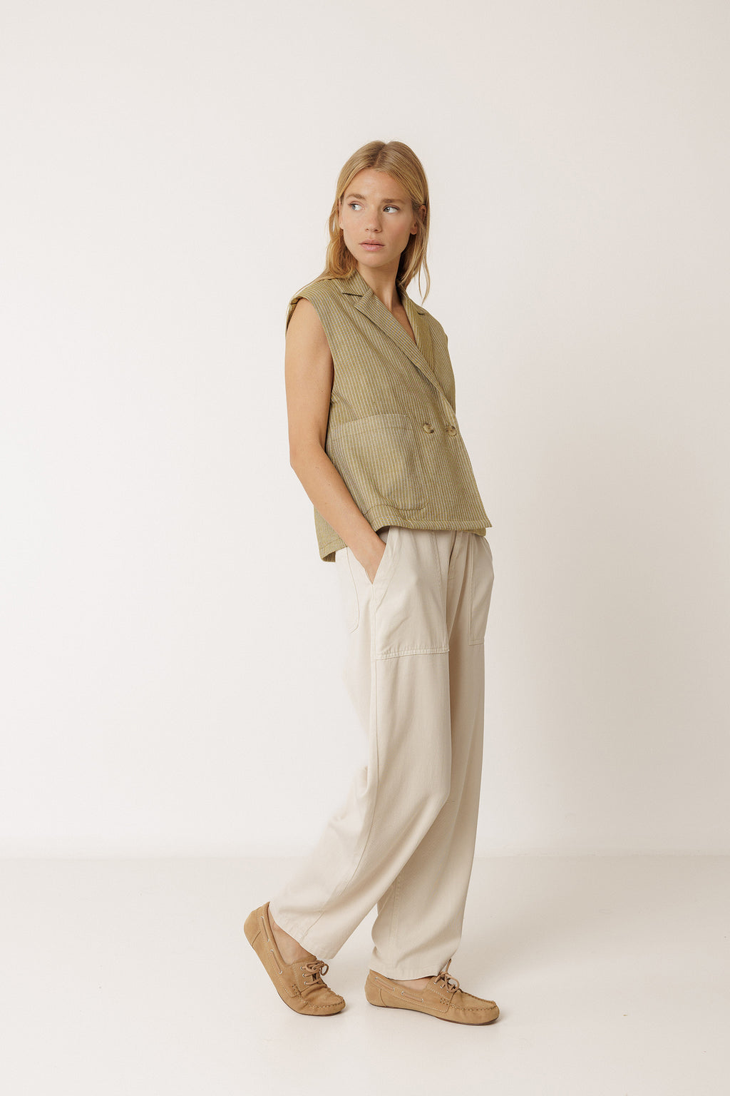 Gilet À Fines Rayures - Kaki