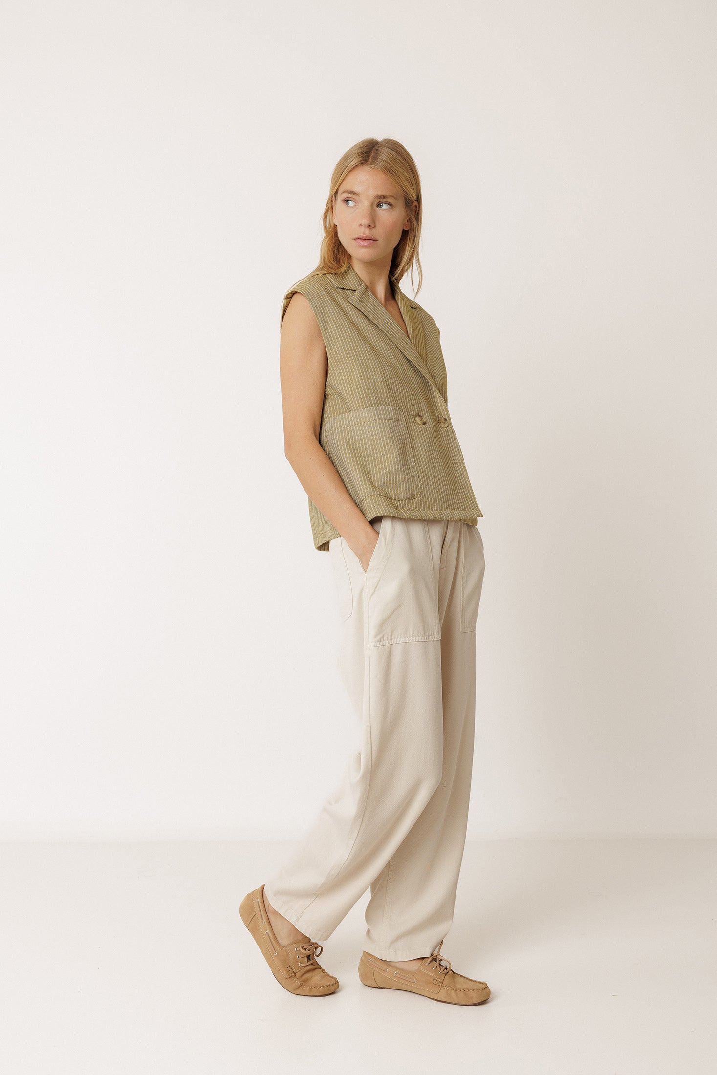 Gilet À Fines Rayures - Kaki