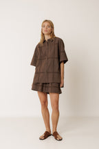 Chemise En Popeline Et Dentelle - Chocolat