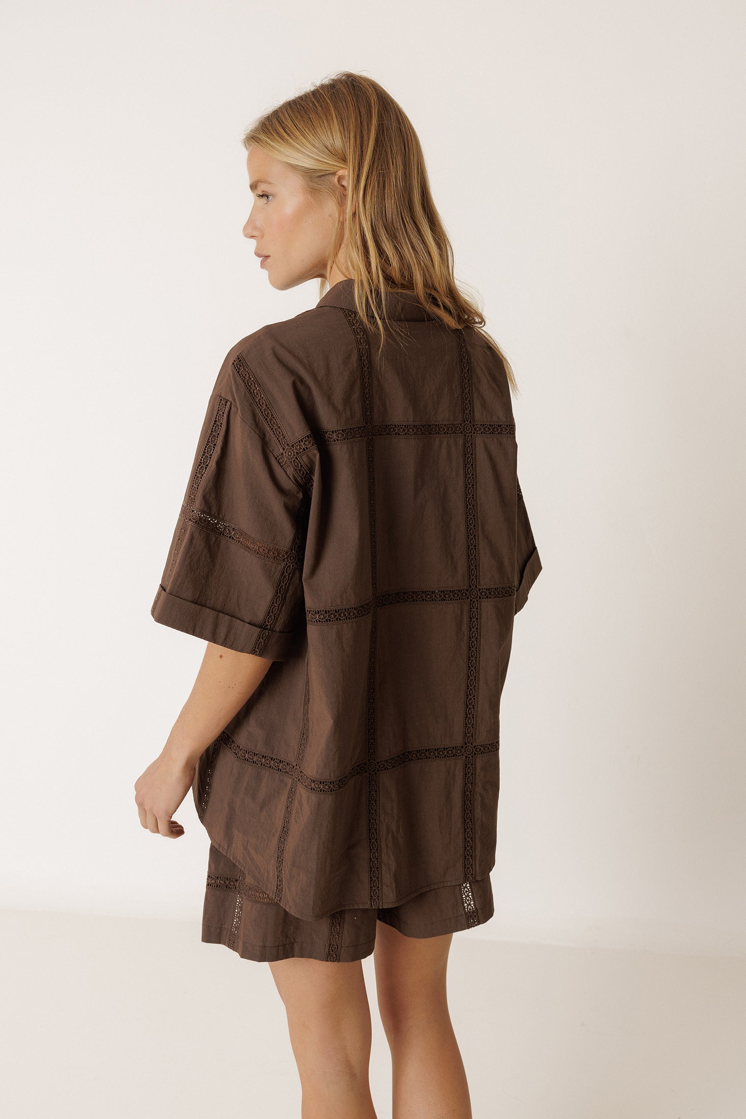 Chemise En Popeline Et Dentelle - Chocolat
