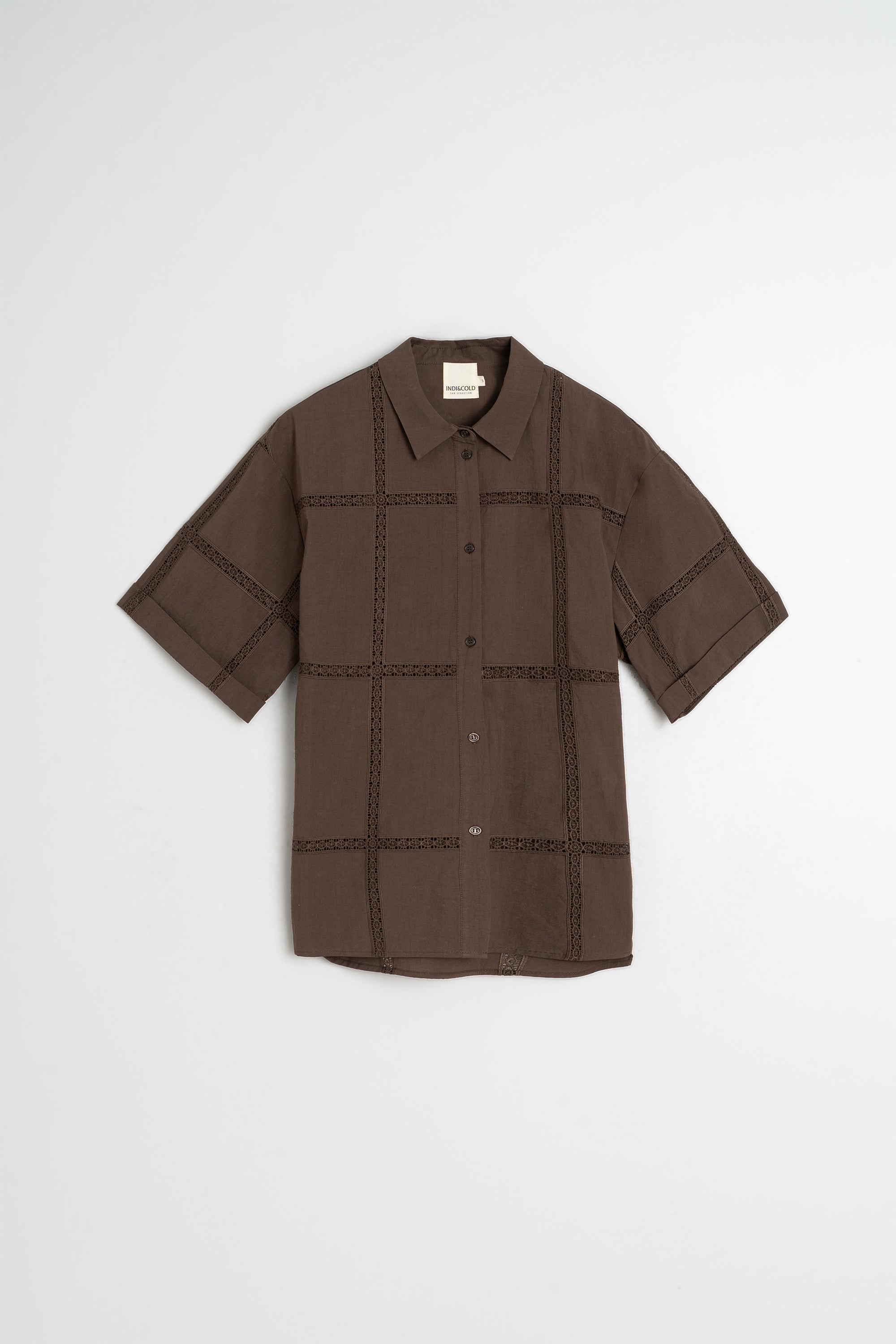 Chemise En Popeline Et Dentelle - Chocolat