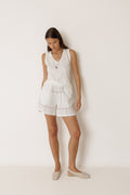 Short En Popeline Et Dentelle - Blanc
