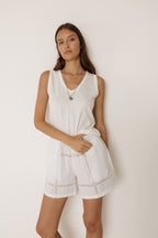 Short En Popeline Et Dentelle - Blanc
