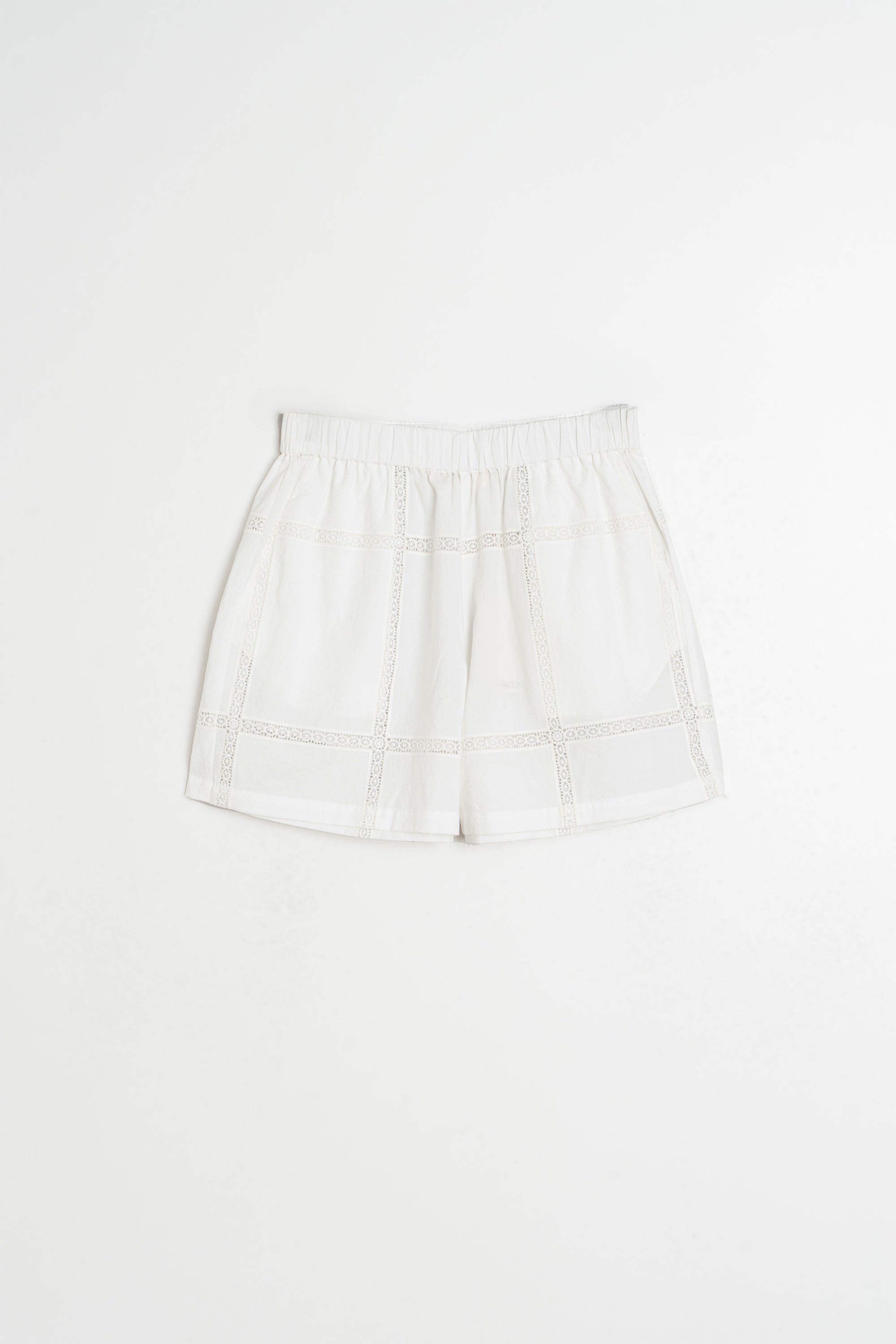 Short En Popeline Et Dentelle - Blanc