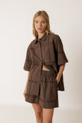 Short En Popeline Et Dentelle - Chocolat