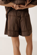 Short En Popeline Et Dentelle - Chocolat