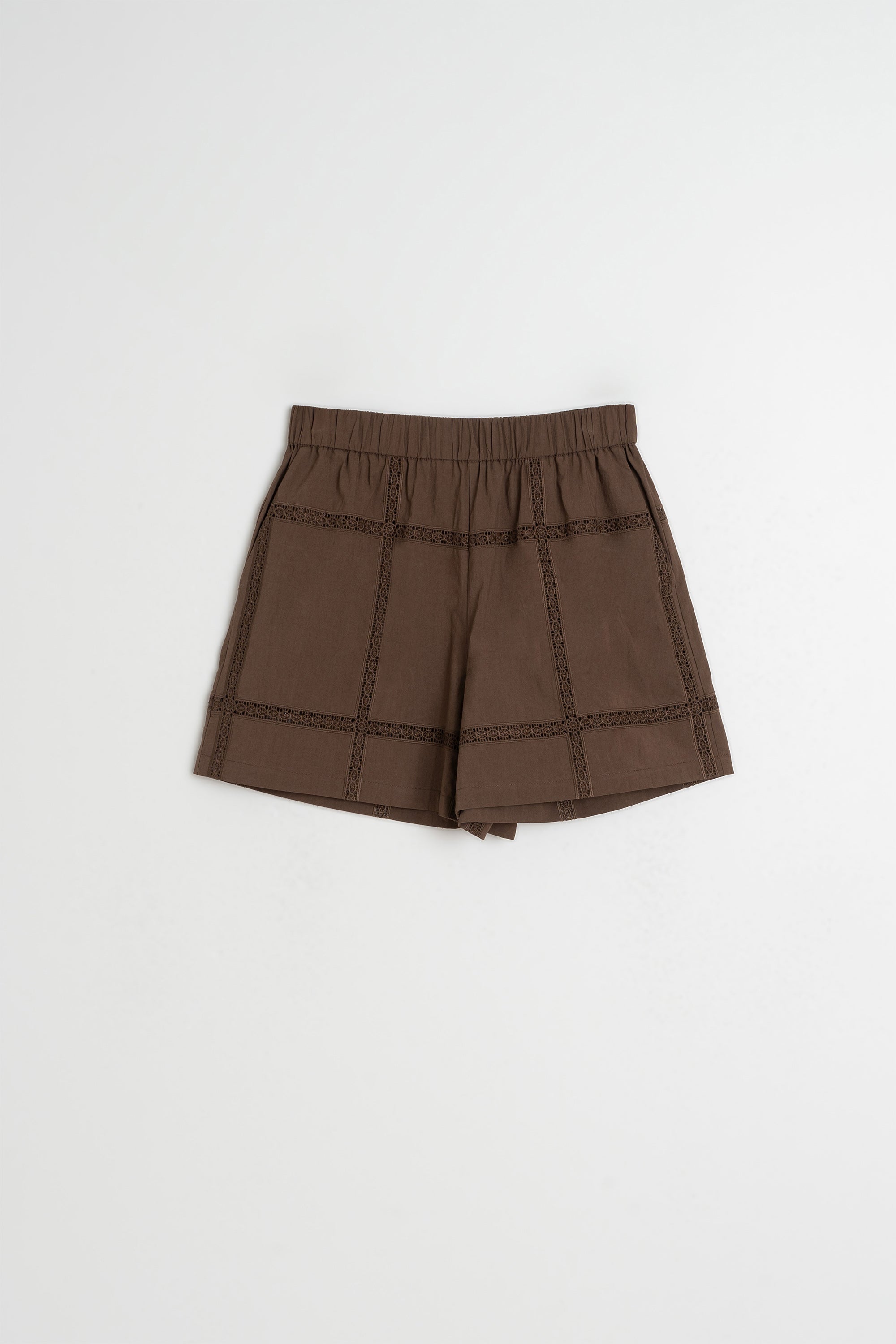 Short En Popeline Et Dentelle - Chocolat