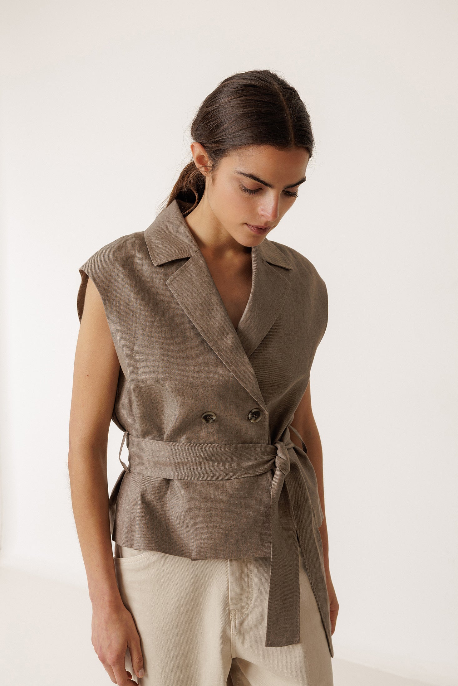 Gilet En Lin - Tabac