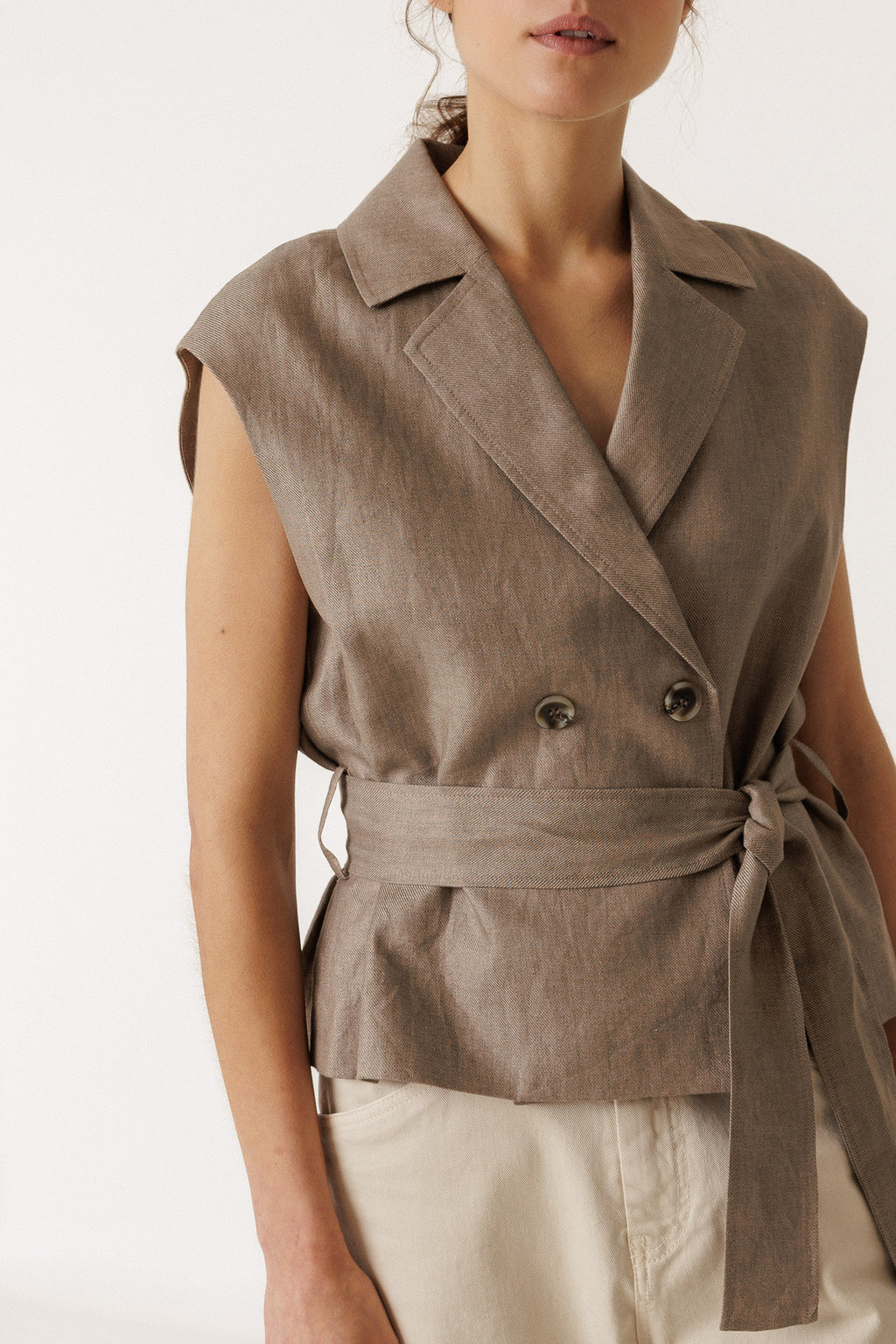 Gilet En Lin - Tabac