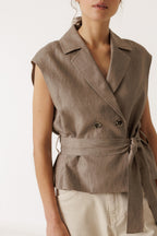 Gilet En Lin - Tabac