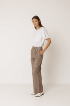 Pantalon En Lin À Plis - Tabac