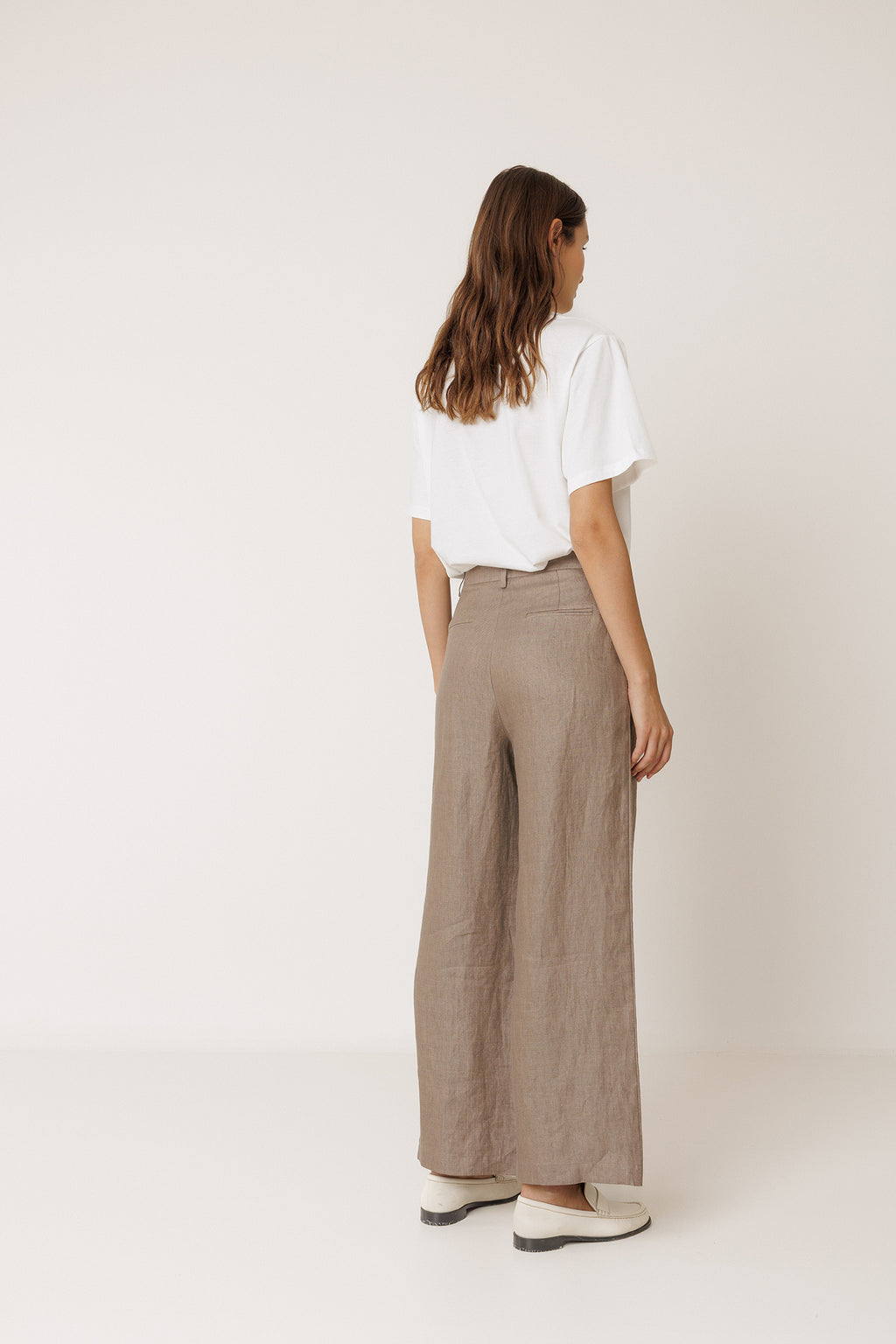Pantalon En Lin À Plis - Tabac