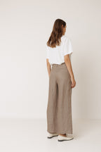 Pantalon En Lin À Plis - Tabac