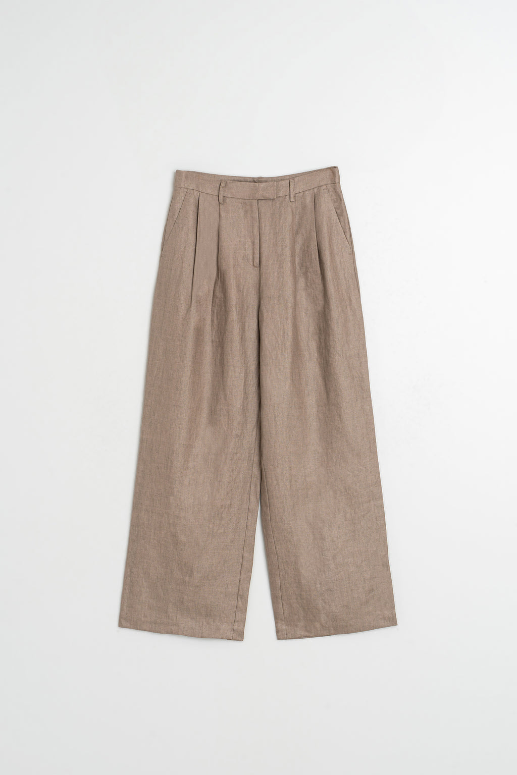 Pantalon En Lin À Plis - Tabac