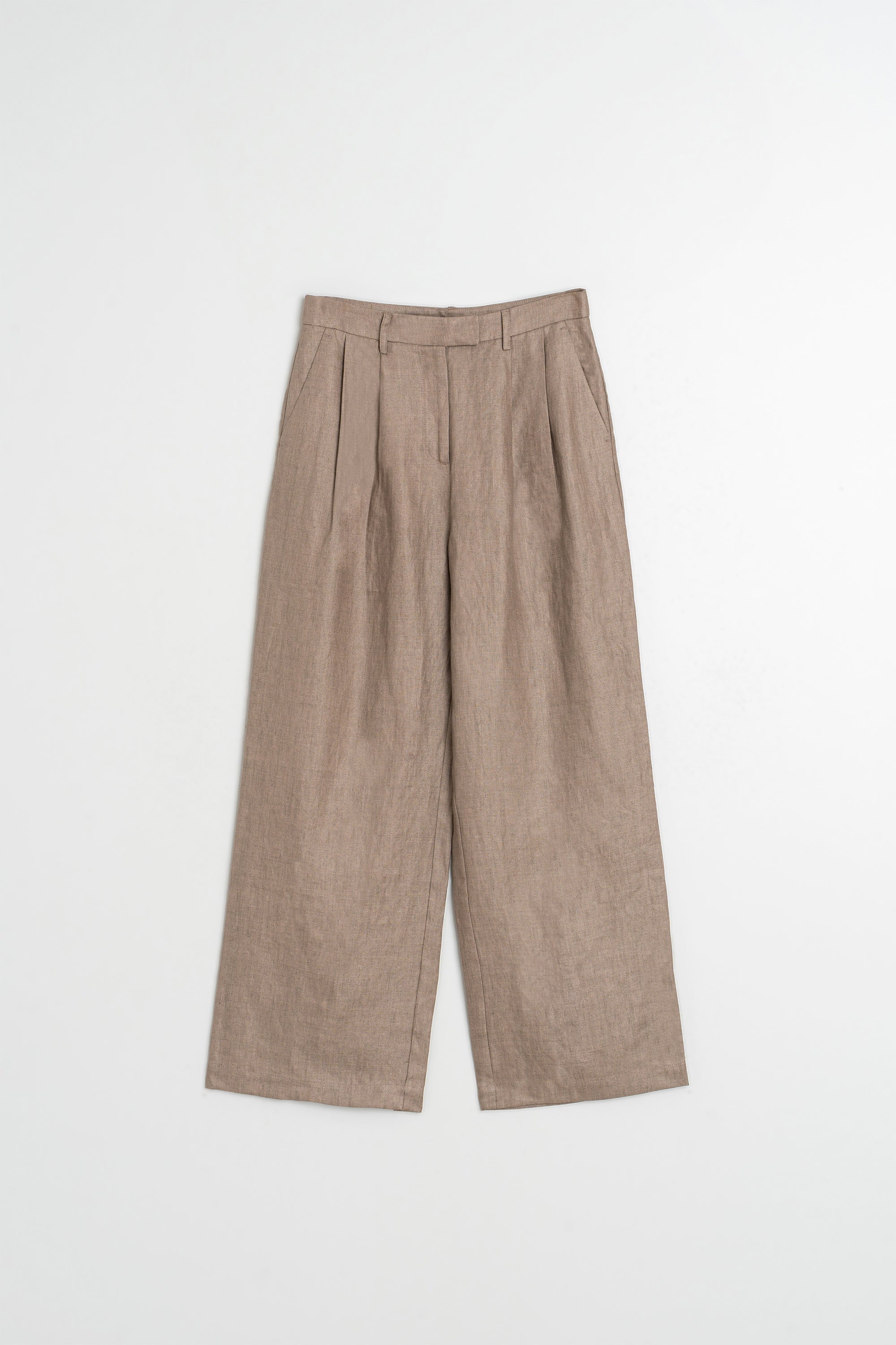 Pantalon En Lin À Plis - Tabac