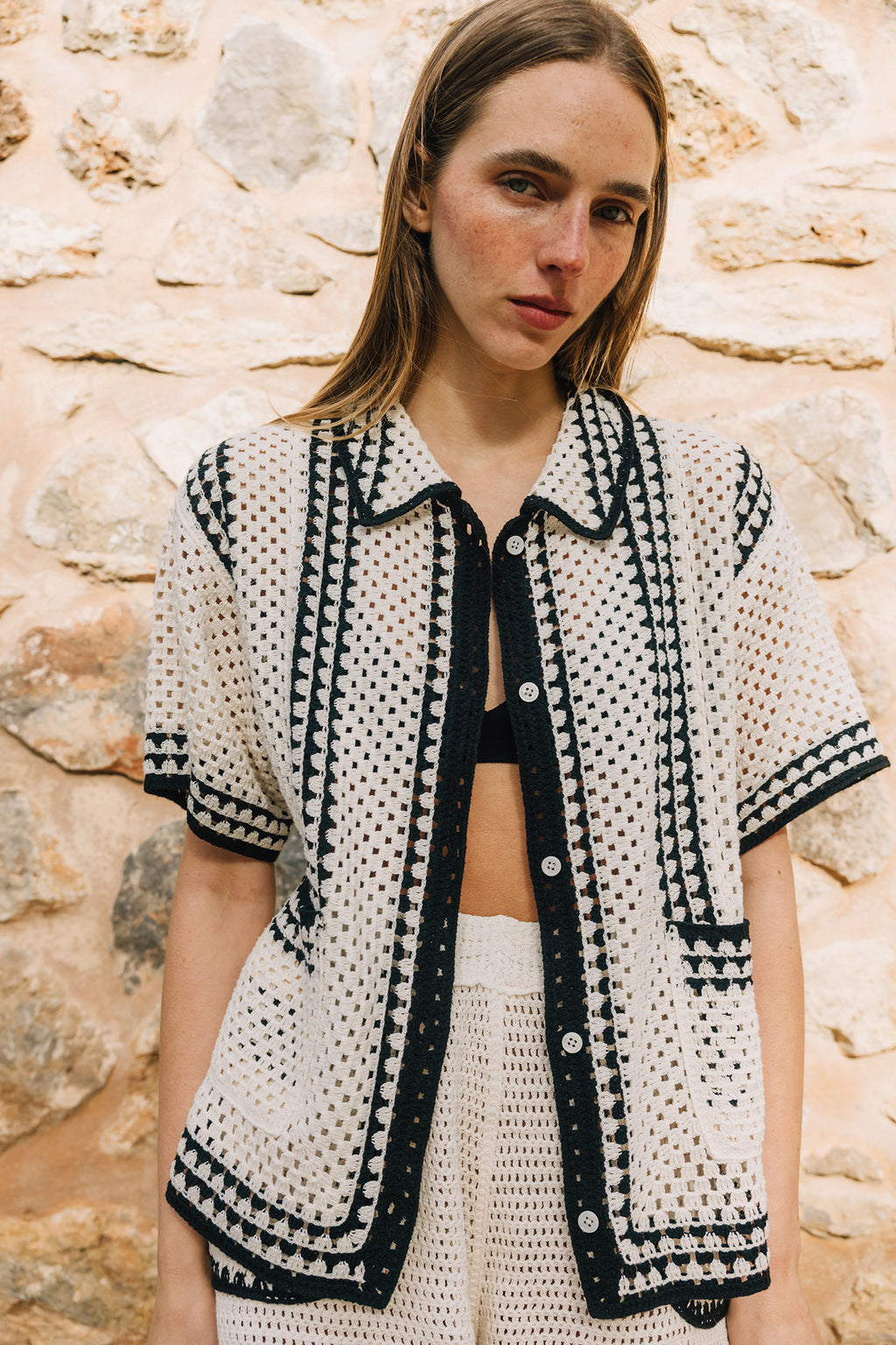 Chemise Crochetée Bicolore - Noir
