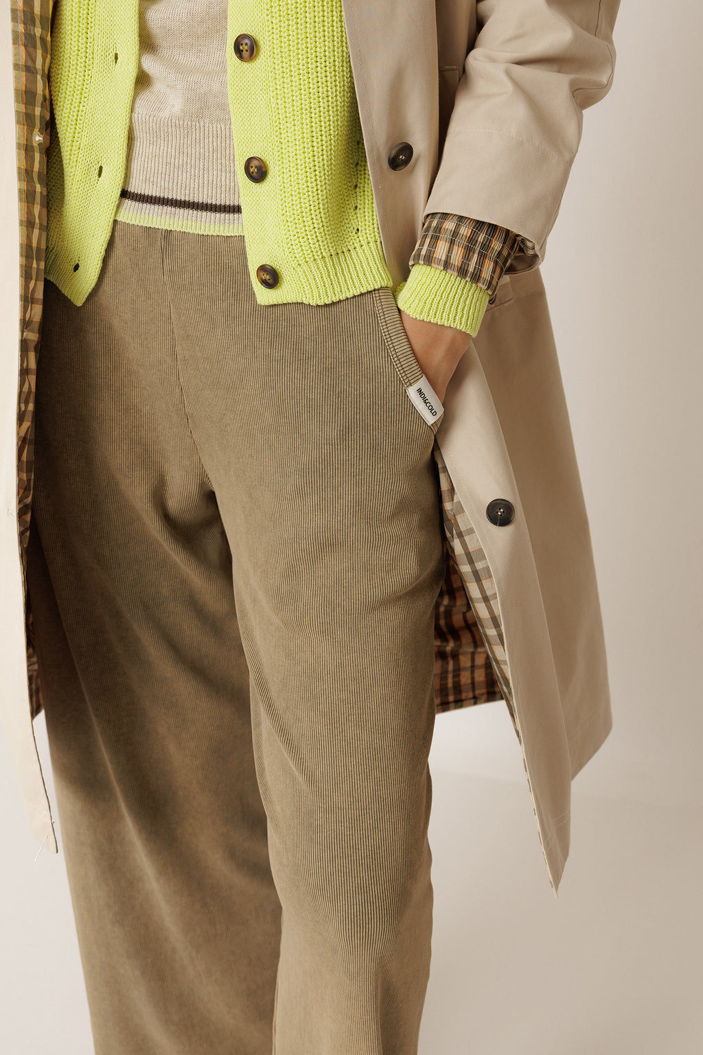 Pantalon Large Côtelé - Kaki