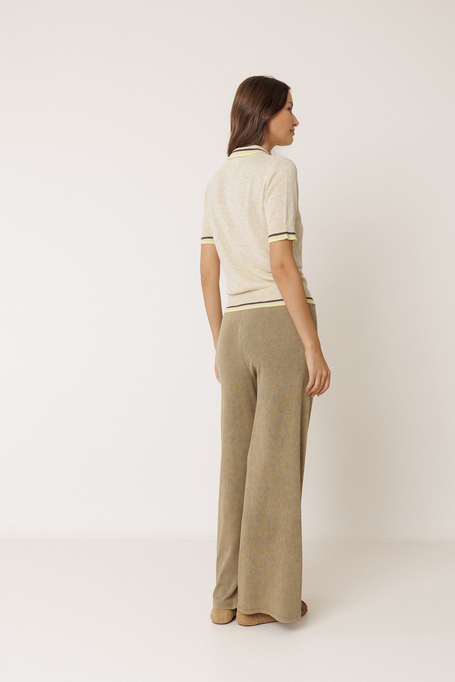 Pantalon Large Côtelé - Kaki