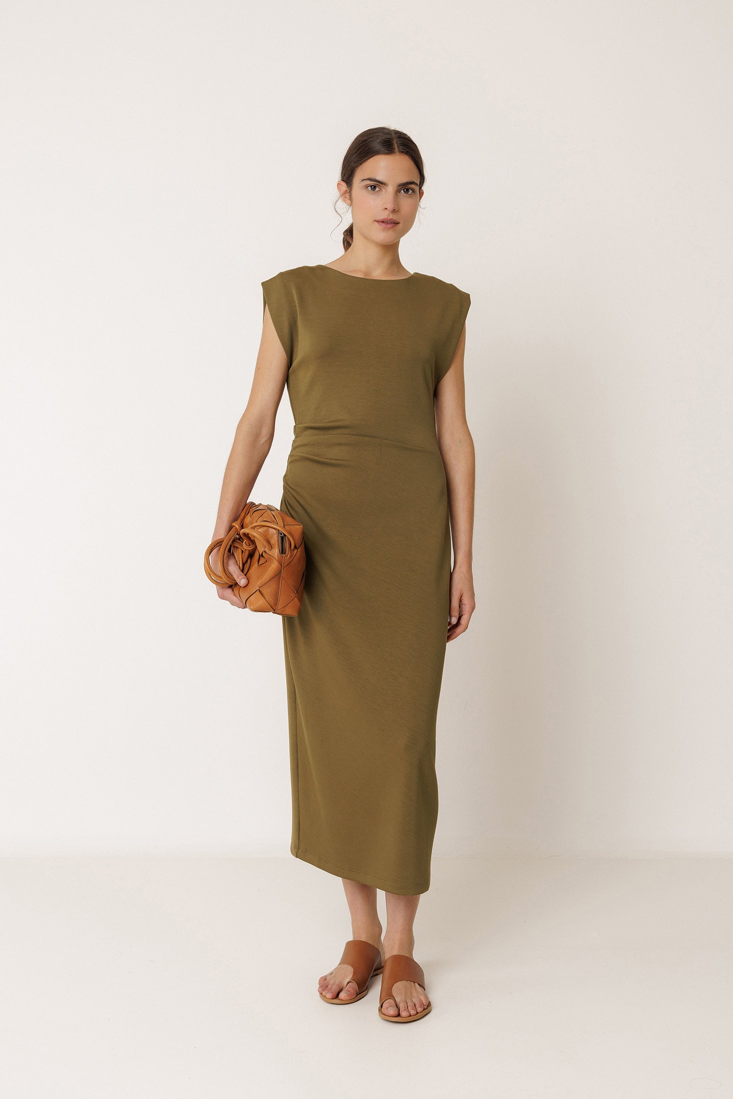 Robe Cintrée Plissée - Kaki