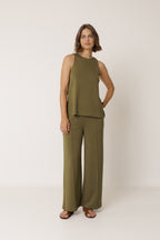 Pantalon Fluide En Modal - Kaki