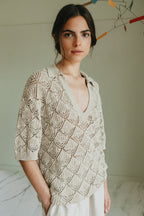 Polo En Maille Ajourée - Beige