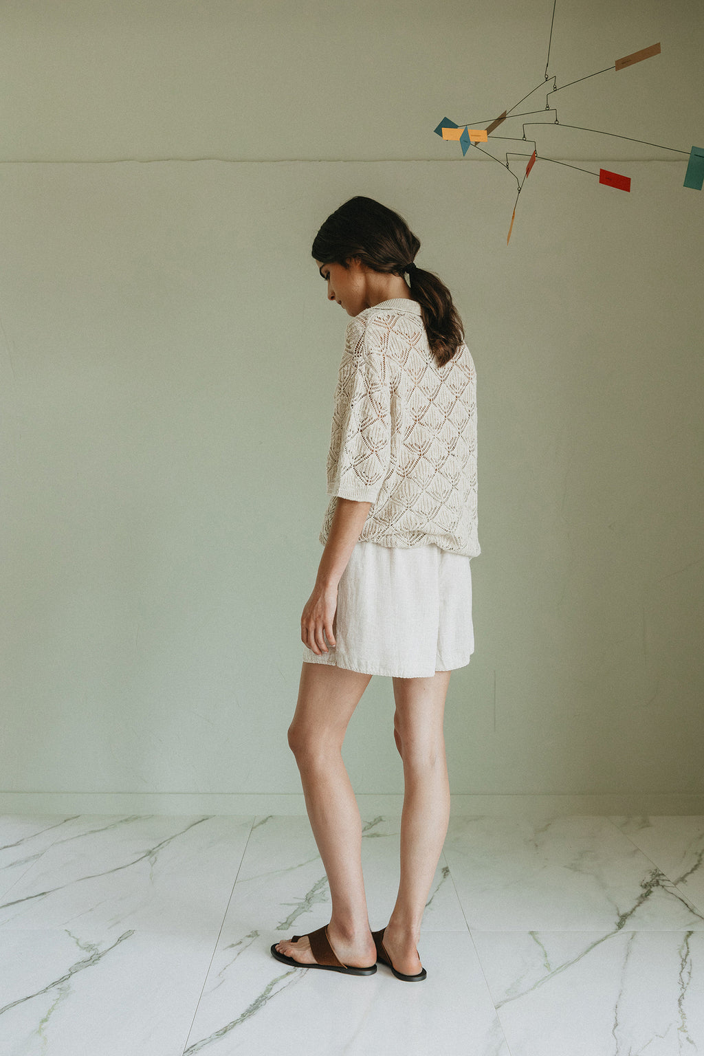 Polo En Maille Ajourée - Beige