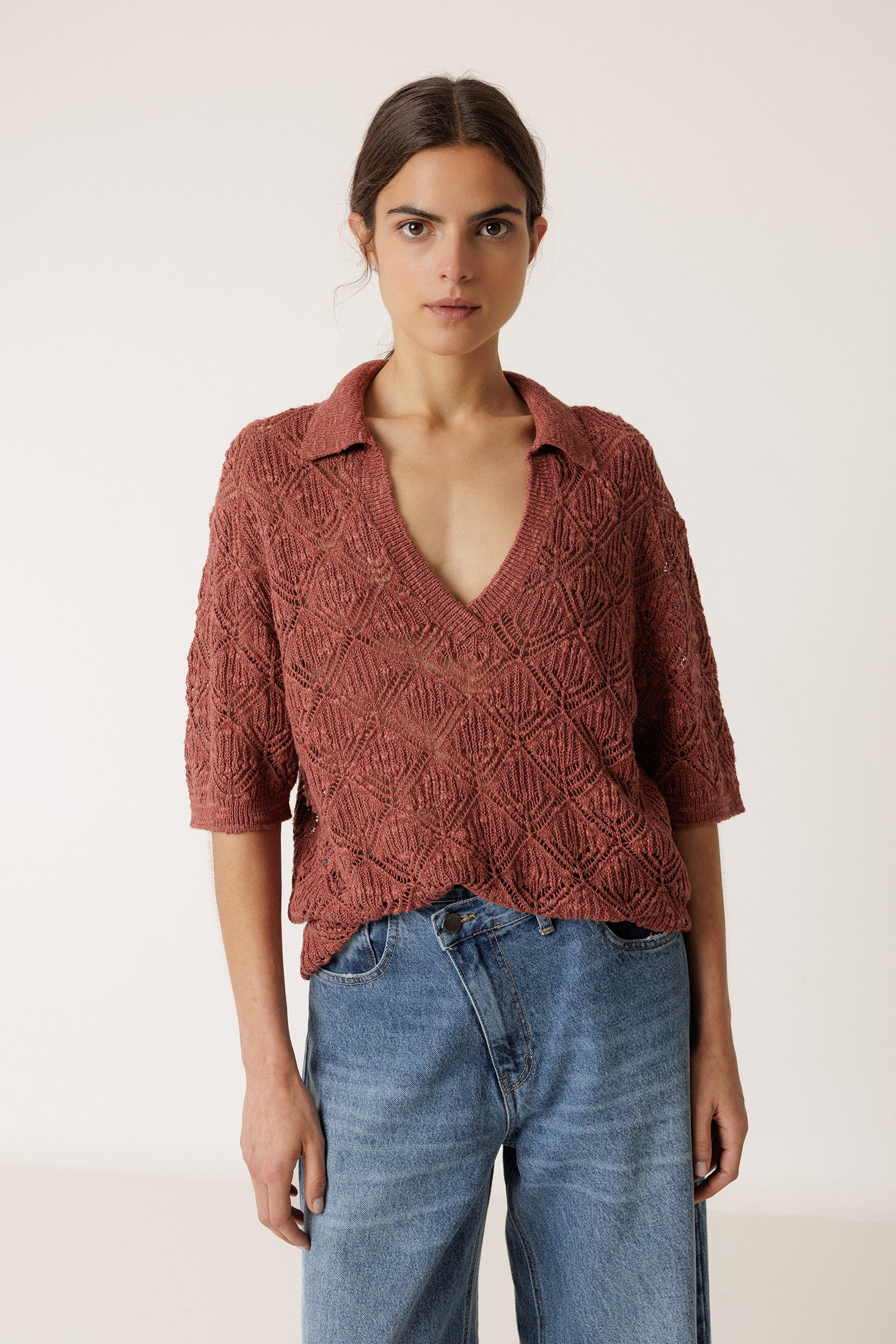 Polo En Maille Ajourée - Litchi