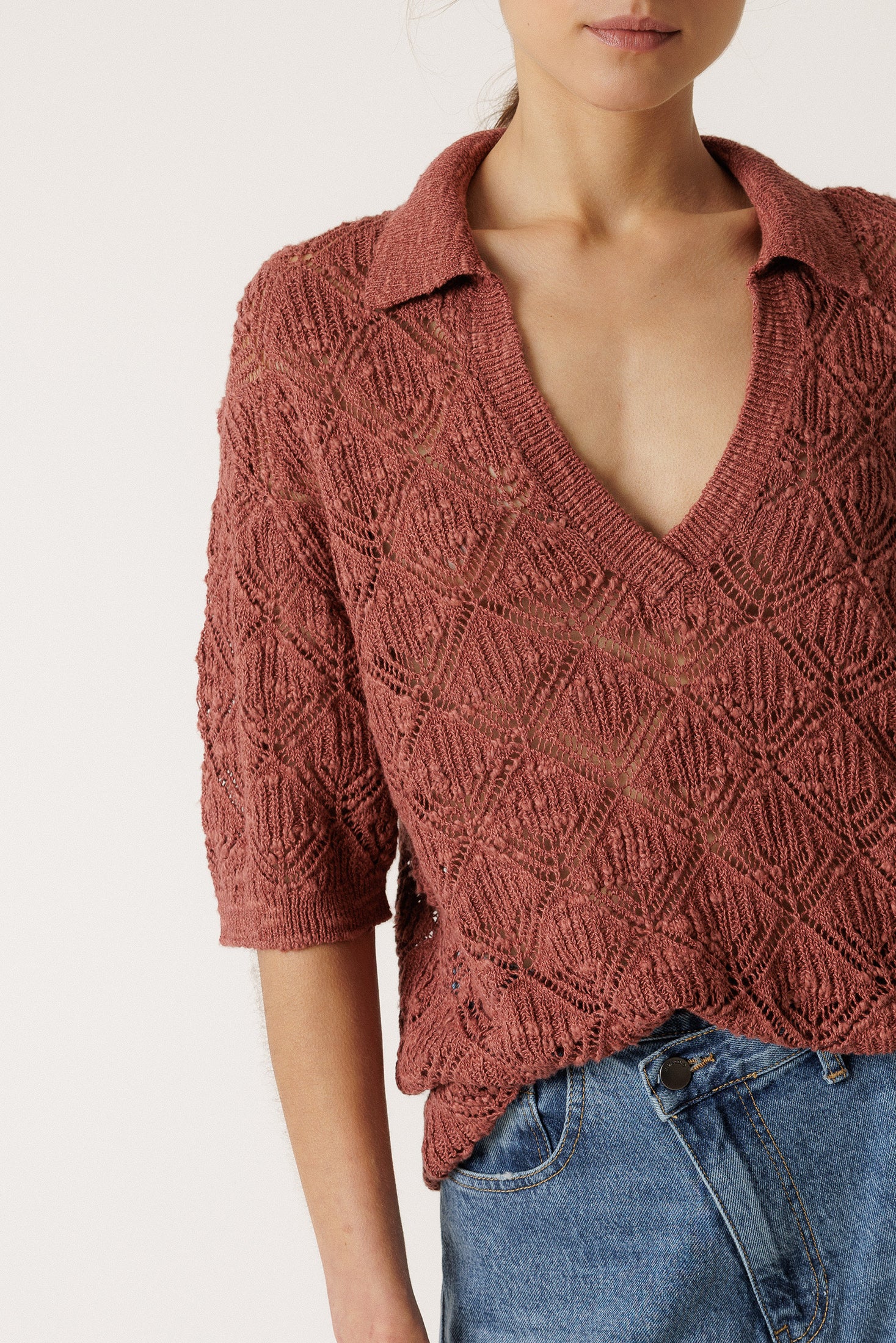 Polo En Maille Ajourée - Litchi