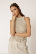 Haut En Maille Ajourée - Beige