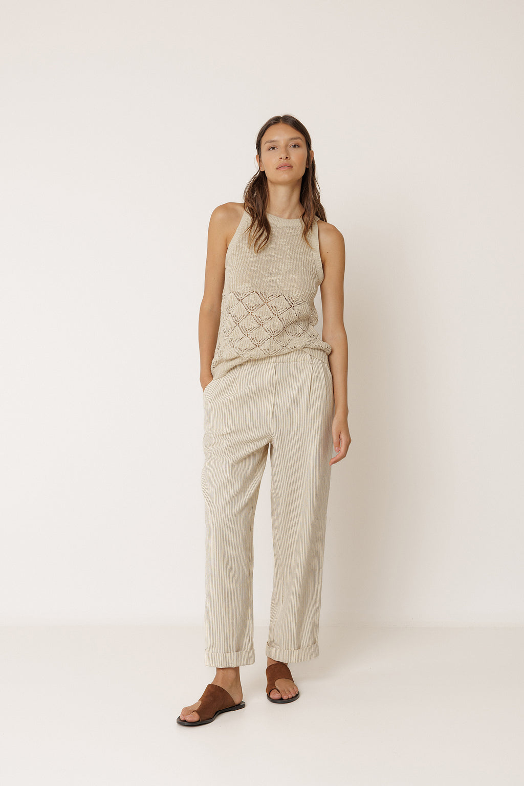 Haut En Maille Ajourée - Beige