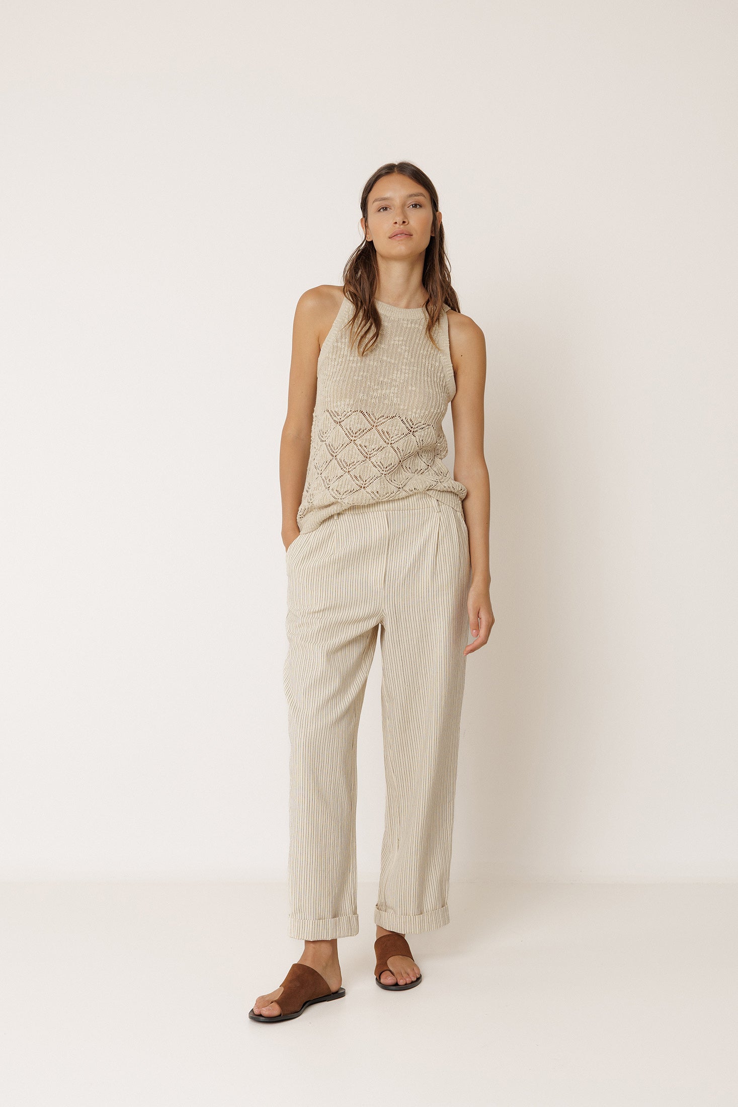 Haut En Maille Ajourée - Beige