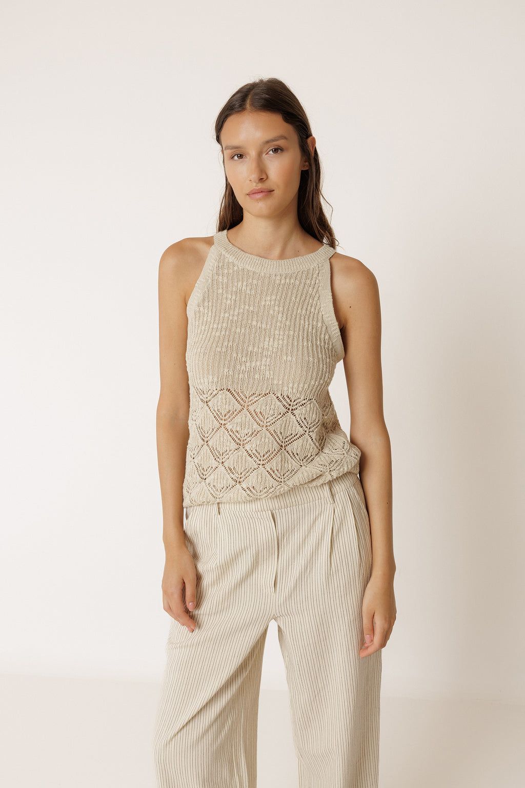 Haut En Maille Ajourée - Beige