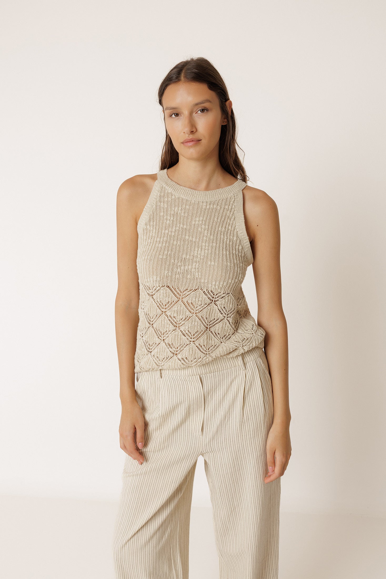 Haut En Maille Ajourée - Beige