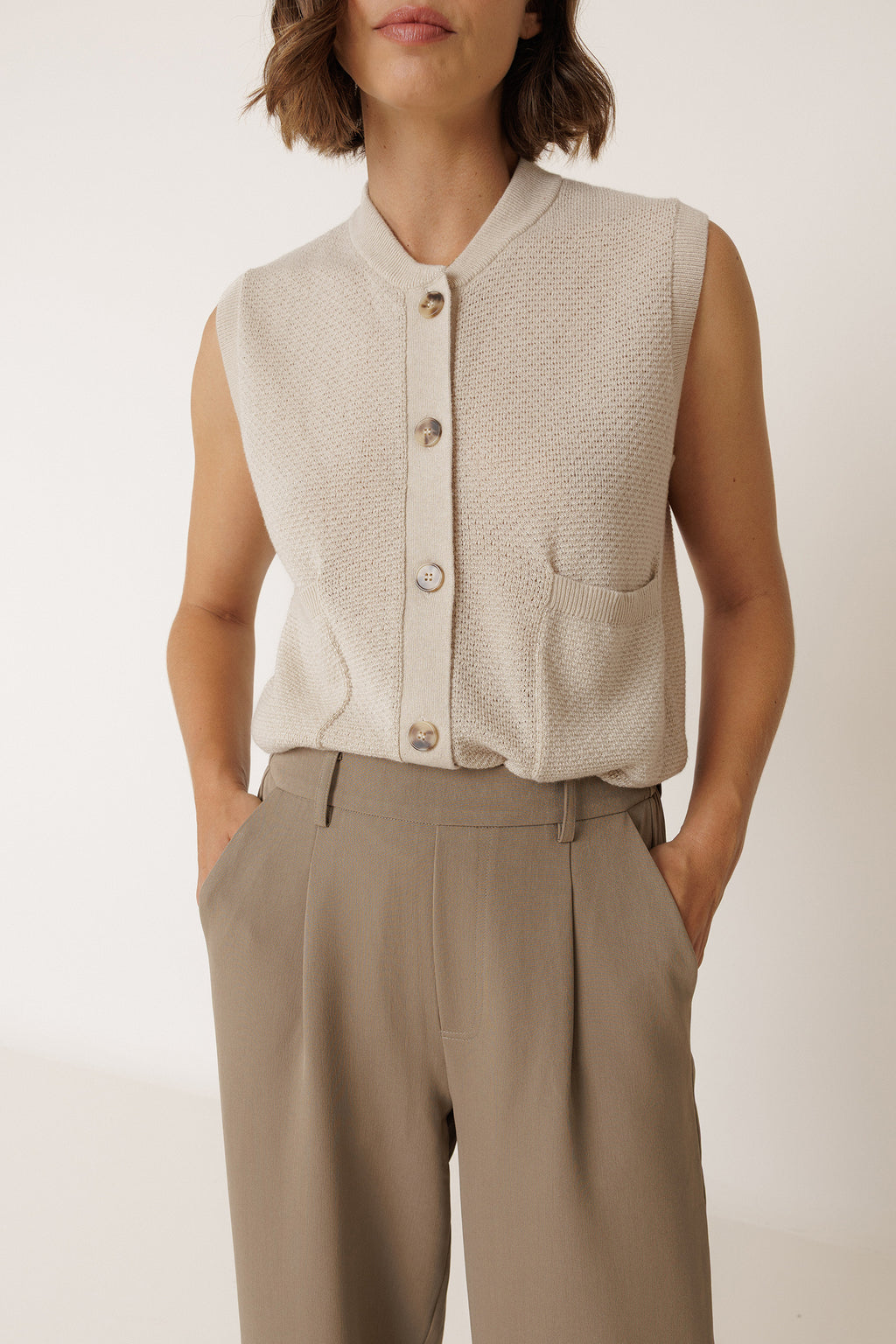 Gilet En Point De Riz - Beige