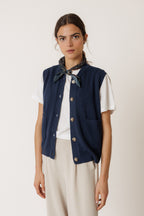 Gilet En Point De Riz - Bleu Marine