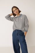 Pull À Col Polo - Gris Chiné