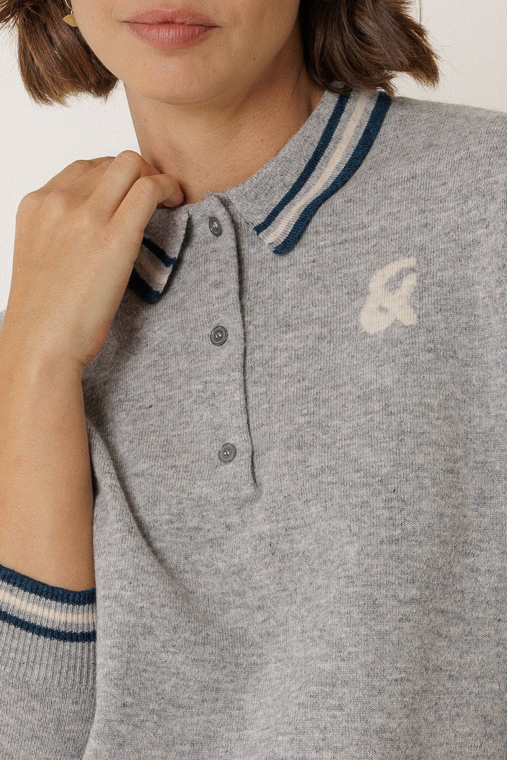 Pull À Col Polo - Gris Chiné