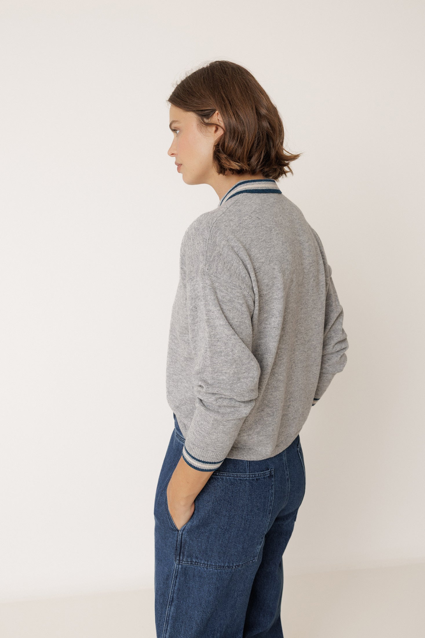 Pull À Col Polo - Gris Chiné
