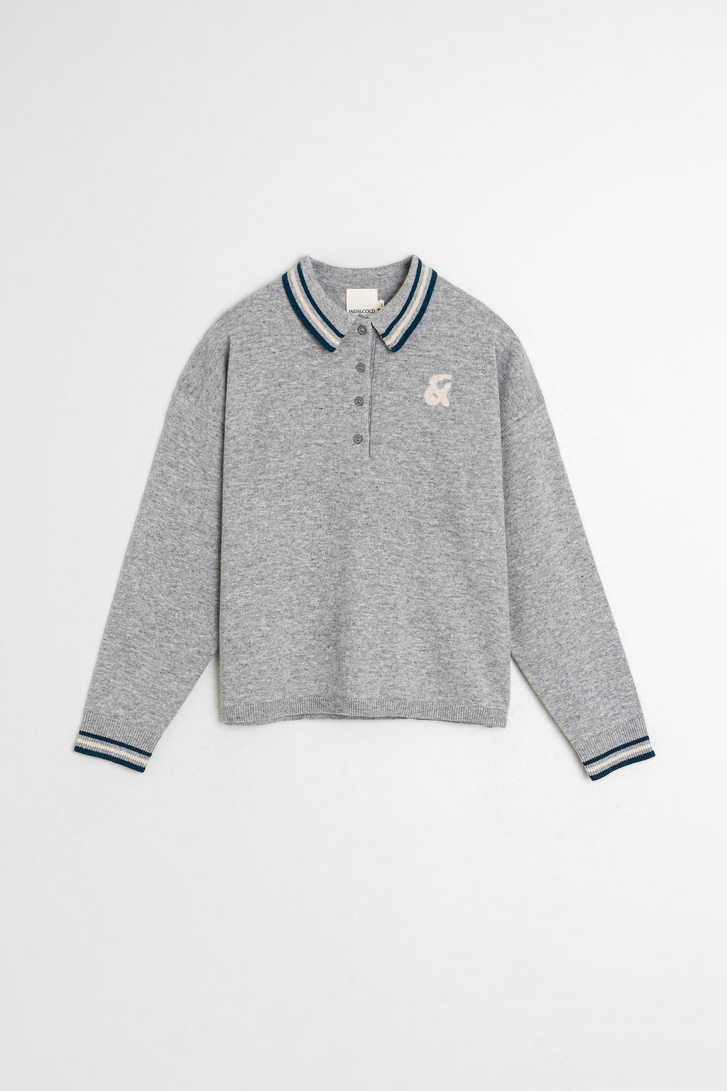 Pull À Col Polo - Gris Chiné