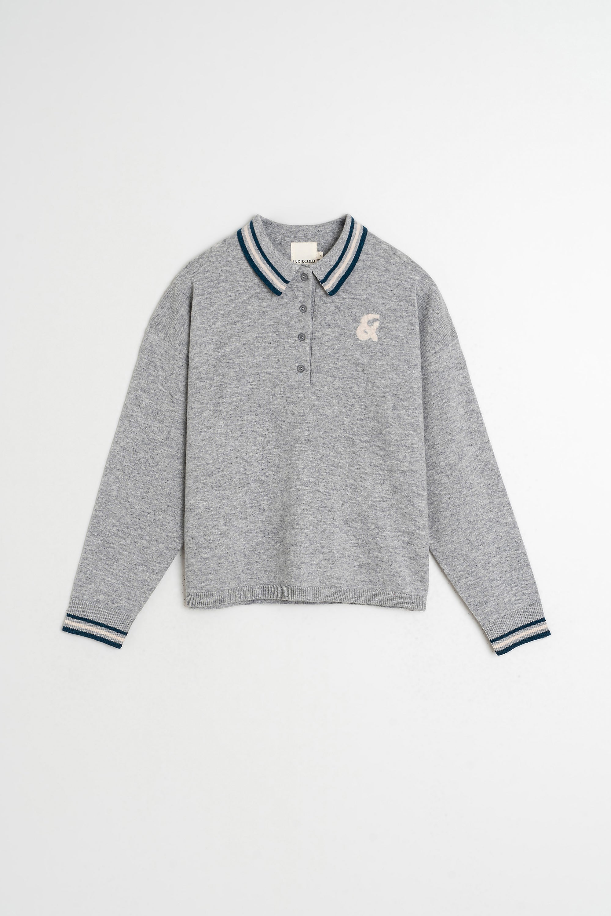 Pull À Col Polo - Gris Chiné
